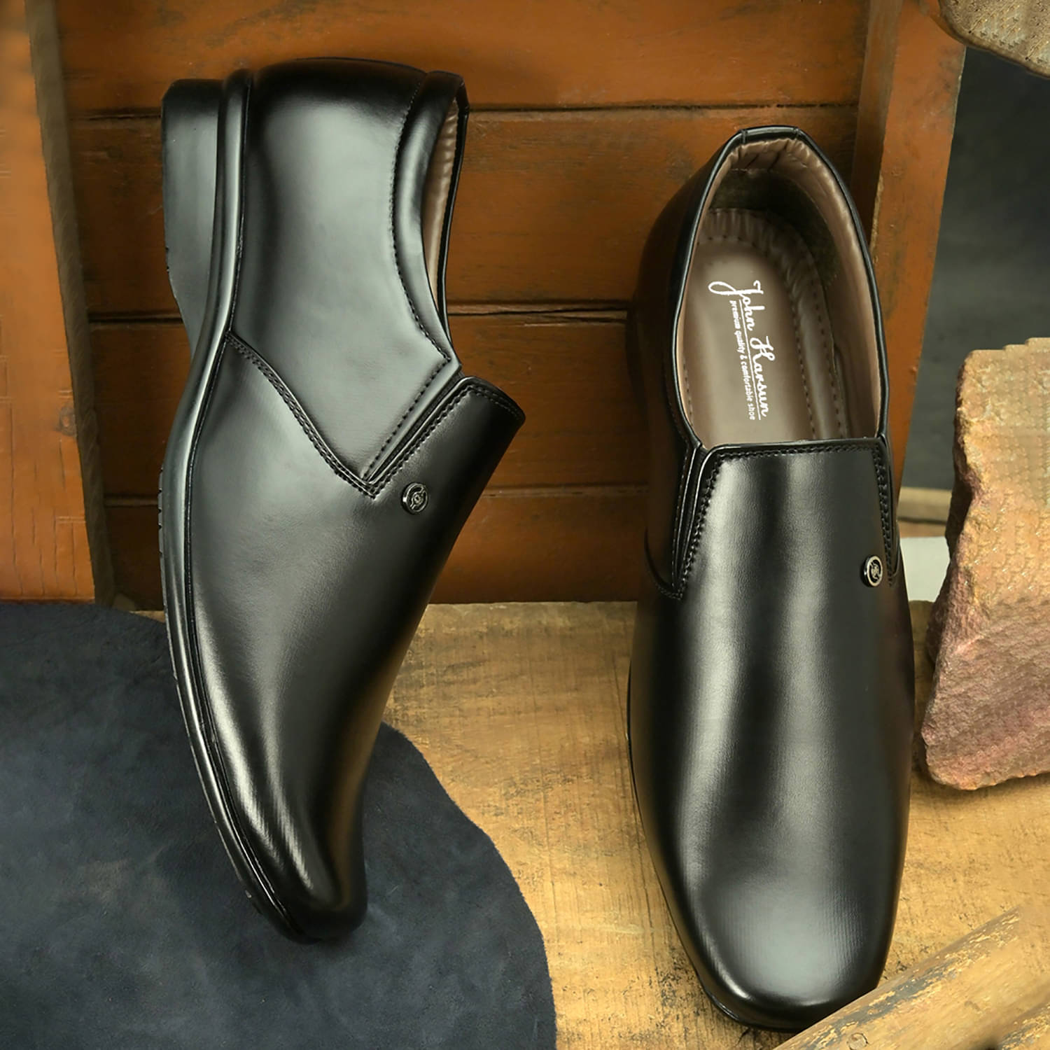     			John Karsun Black Men's Slip On Formal Shoes