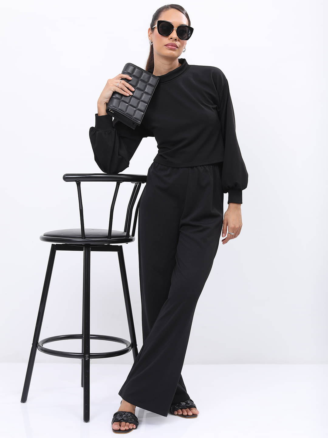     			Ketch Women Solid Top With Trousers Co-Ord Set ( Black )