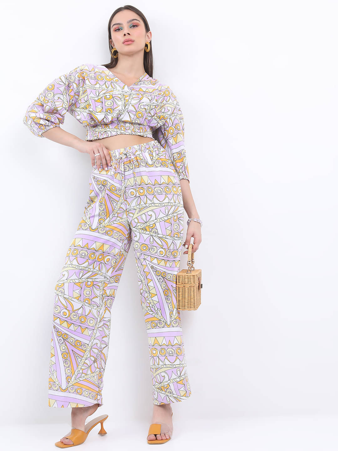     			Ketch Women Printed Top With Trousers Co-Ord Set ( Lavender )