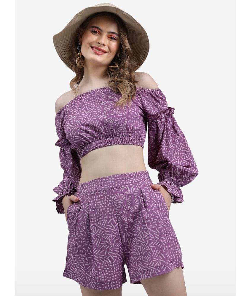     			Ketch Women Printed Top With Shorts Co-Ord Set ( Lavender )