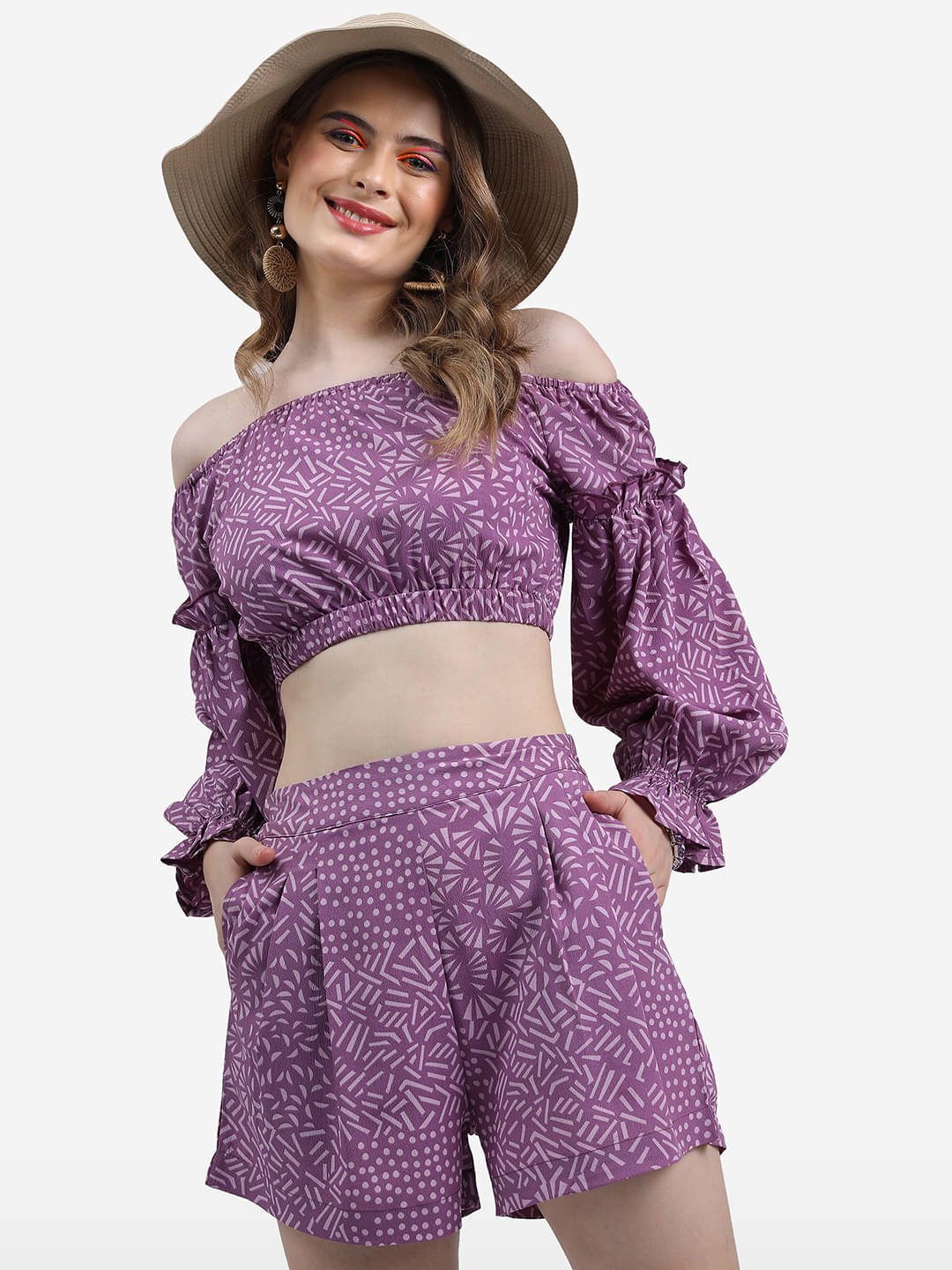     			Ketch Women Printed Top With Shorts Co-Ord Set ( Lavender )