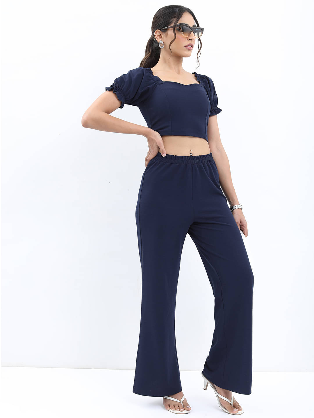     			Ketch Women Solid Top With Trousers Co-Ord Set ( Navy )