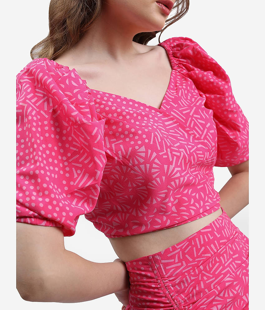 Ketch Women Printed Top With Skirt Co-Ord Set ( Pink )