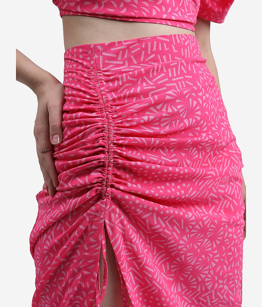 Ketch Women Printed Top With Skirt Co-Ord Set ( Pink )