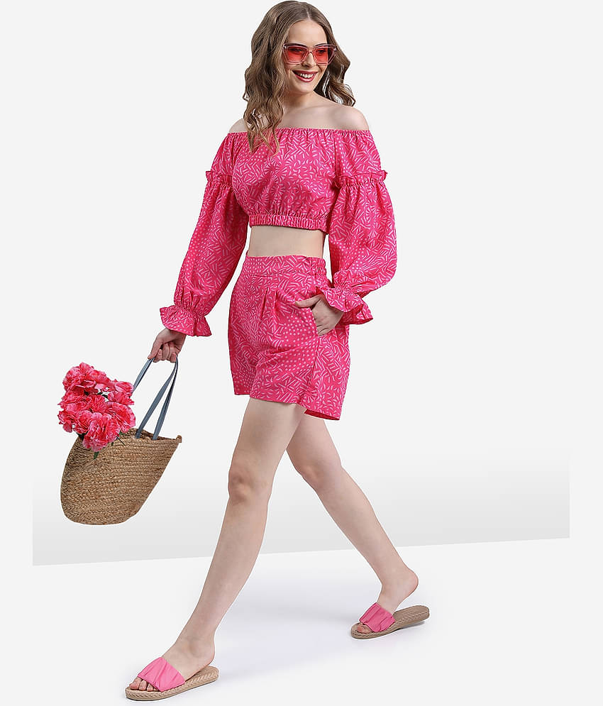 Ketch Women Printed Top With Shorts Co-Ord Set ( Pink )