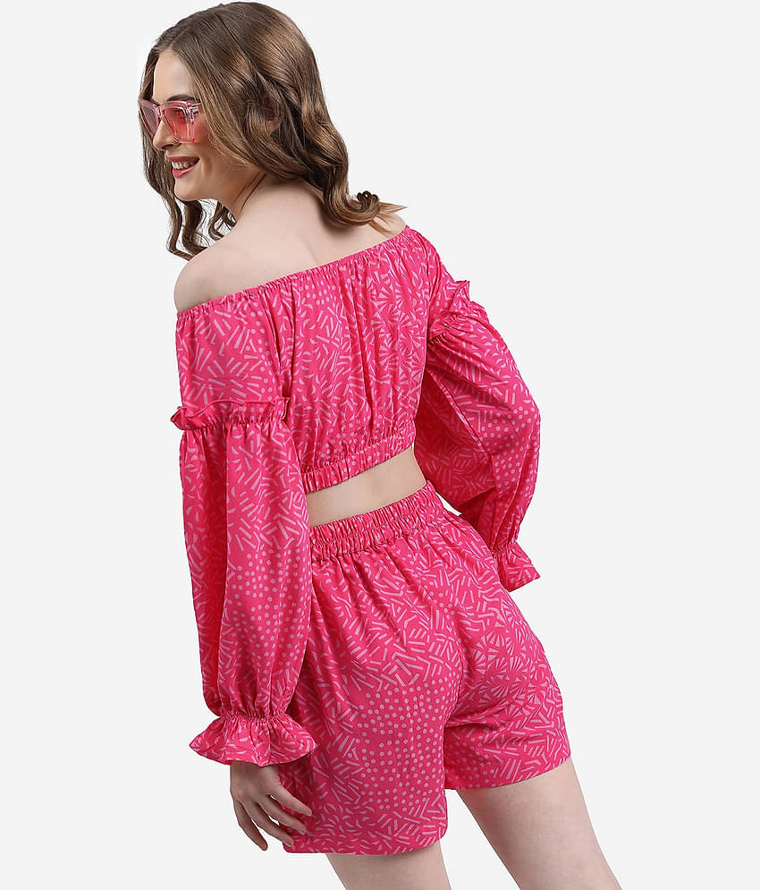 Ketch Women Printed Top With Shorts Co-Ord Set ( Pink )