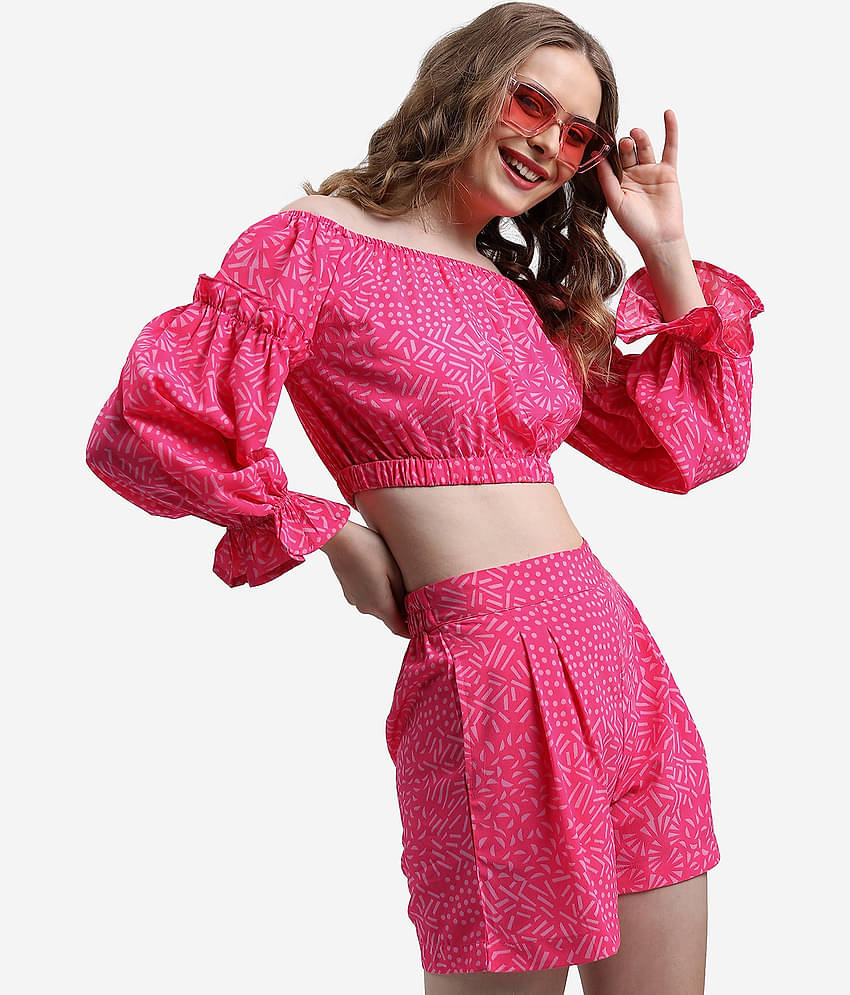 Ketch Women Printed Top With Shorts Co-Ord Set ( Pink )