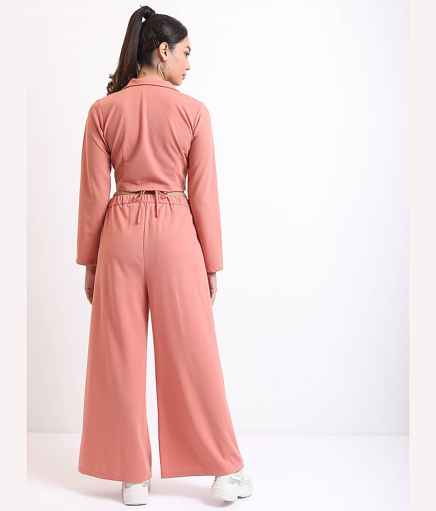 Ketch Women Solid Top With Trousers Co-Ord Set ( Pink )