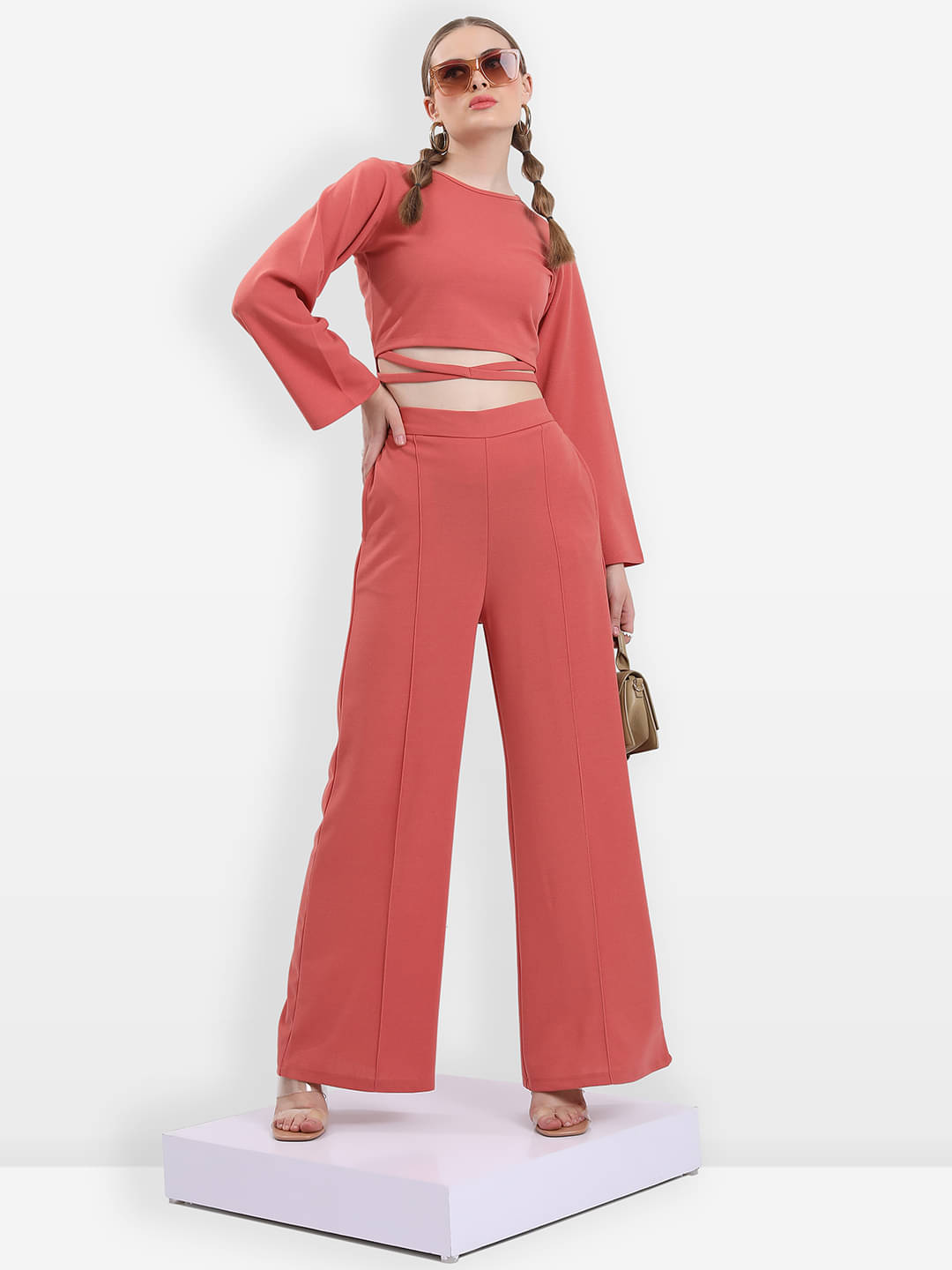     			Ketch Women Solid Top With Trousers Co-Ord Set ( Pink )