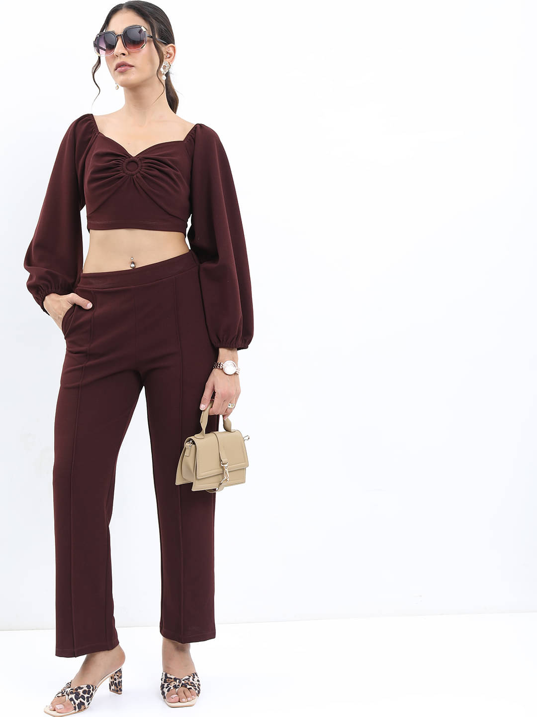     			Ketch Women Solid Top With Trousers Co-Ord Set ( Red )