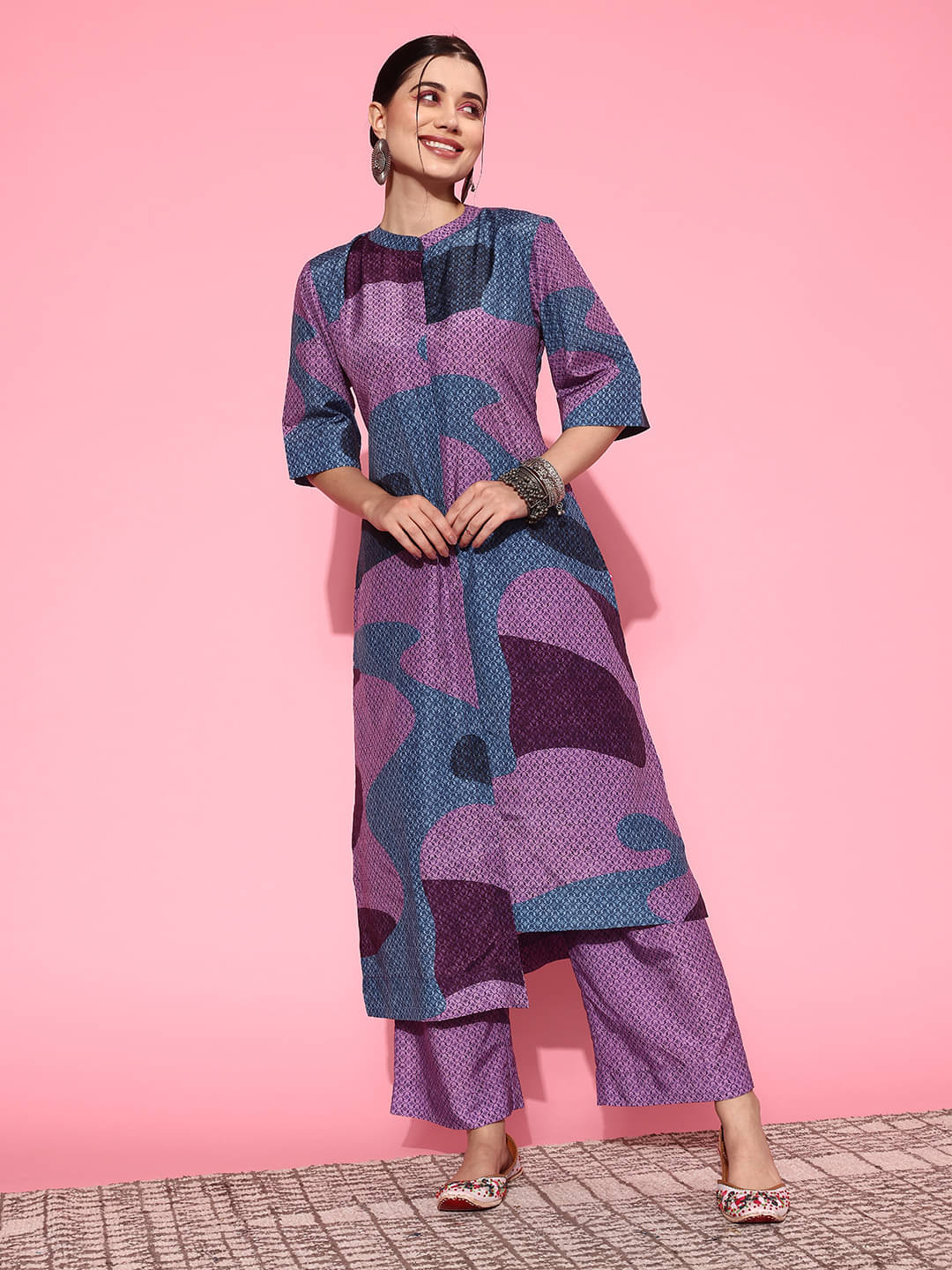 Varanga Cotton Blend Printed Kurti With Pants Women's Stitched Salwar Suit - Purple ( Pack of 1 ) Varanga Cotton Blend Printed Kurti With Pants Women's Stitched Salwar Suit - Purple ( Pack of 1 )