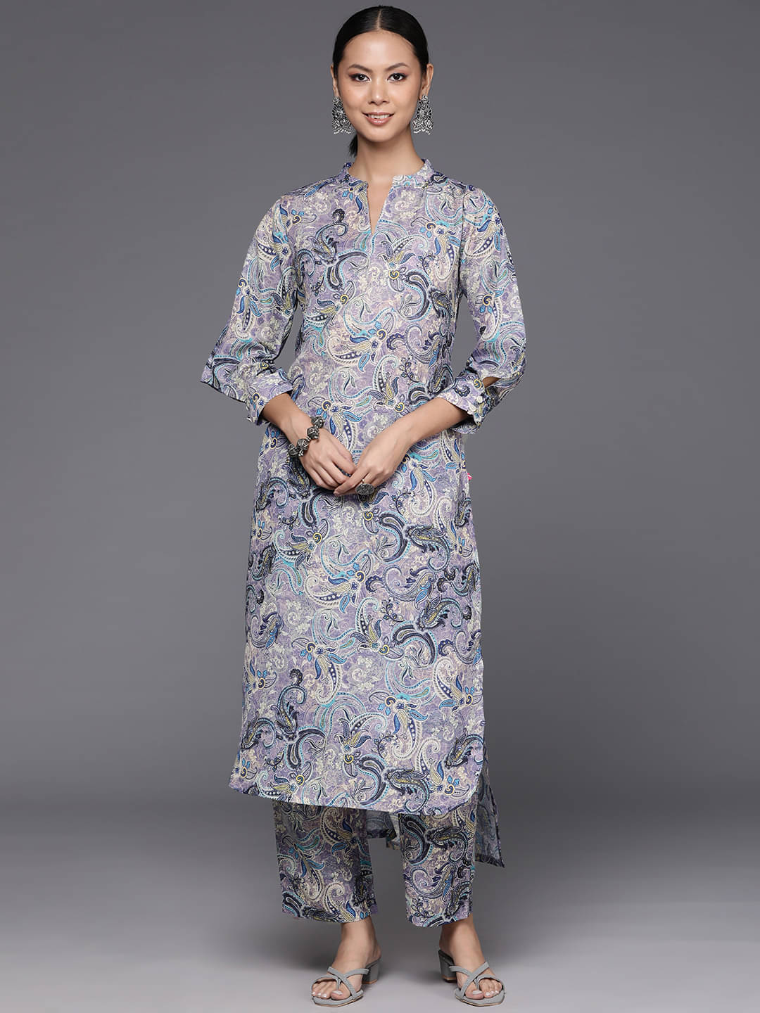 Varanga Cotton Blend Printed Kurti With Pants Women's Stitched Salwar Suit - Purple ( Pack of 1 )     			Varanga Cotton Blend Printed Kurti With Pants Women's Stitched Salwar Suit - Purple ( Pack of 1 )