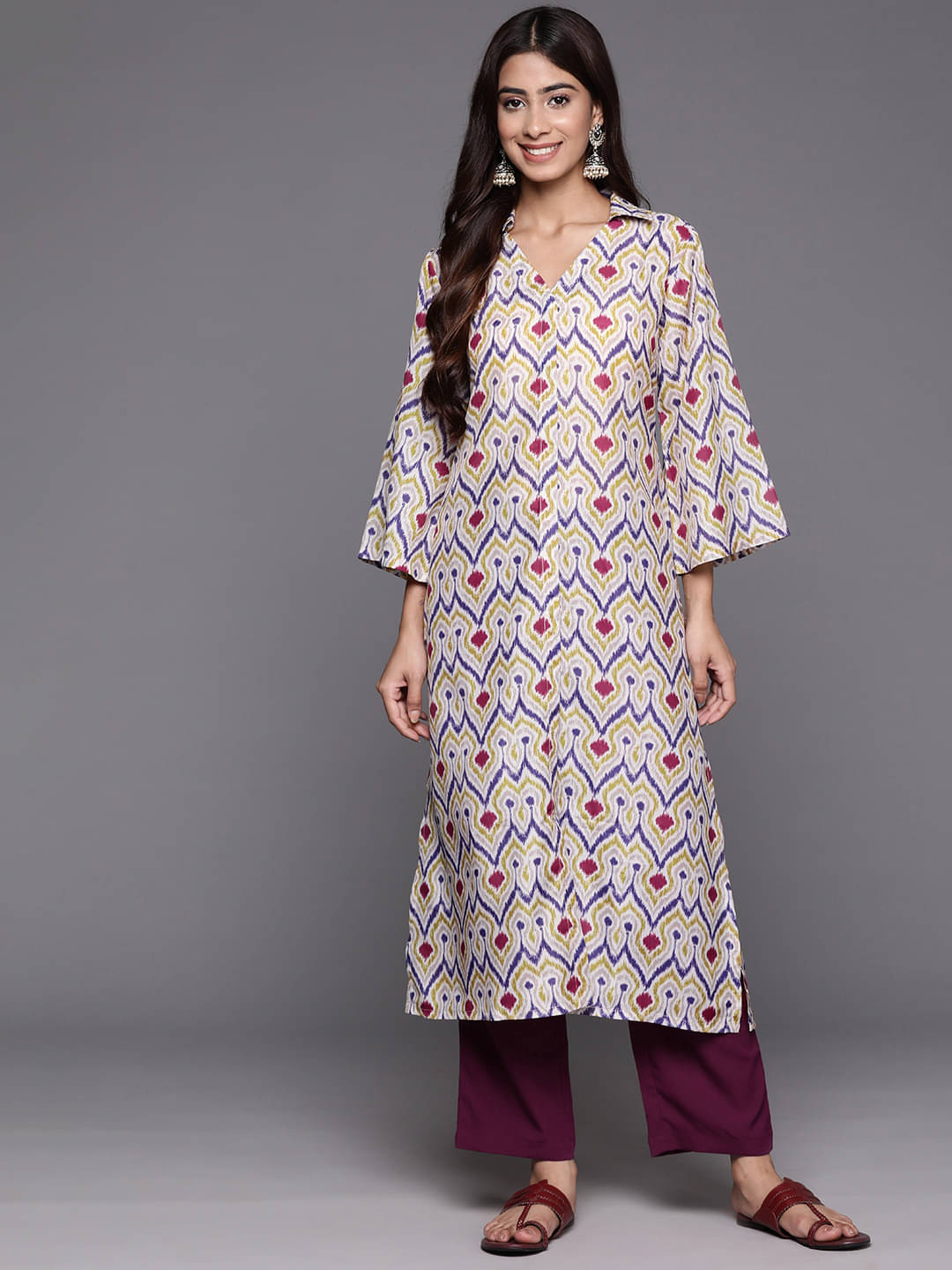 Varanga Cotton Blend Self Design Kurti With Pants Women's Stitched Salwar Suit - Off White ( Pack of 1 )     			Varanga Cotton Blend Self Design Kurti With Pants Women's Stitched Salwar Suit - Off White ( Pack of 1 )