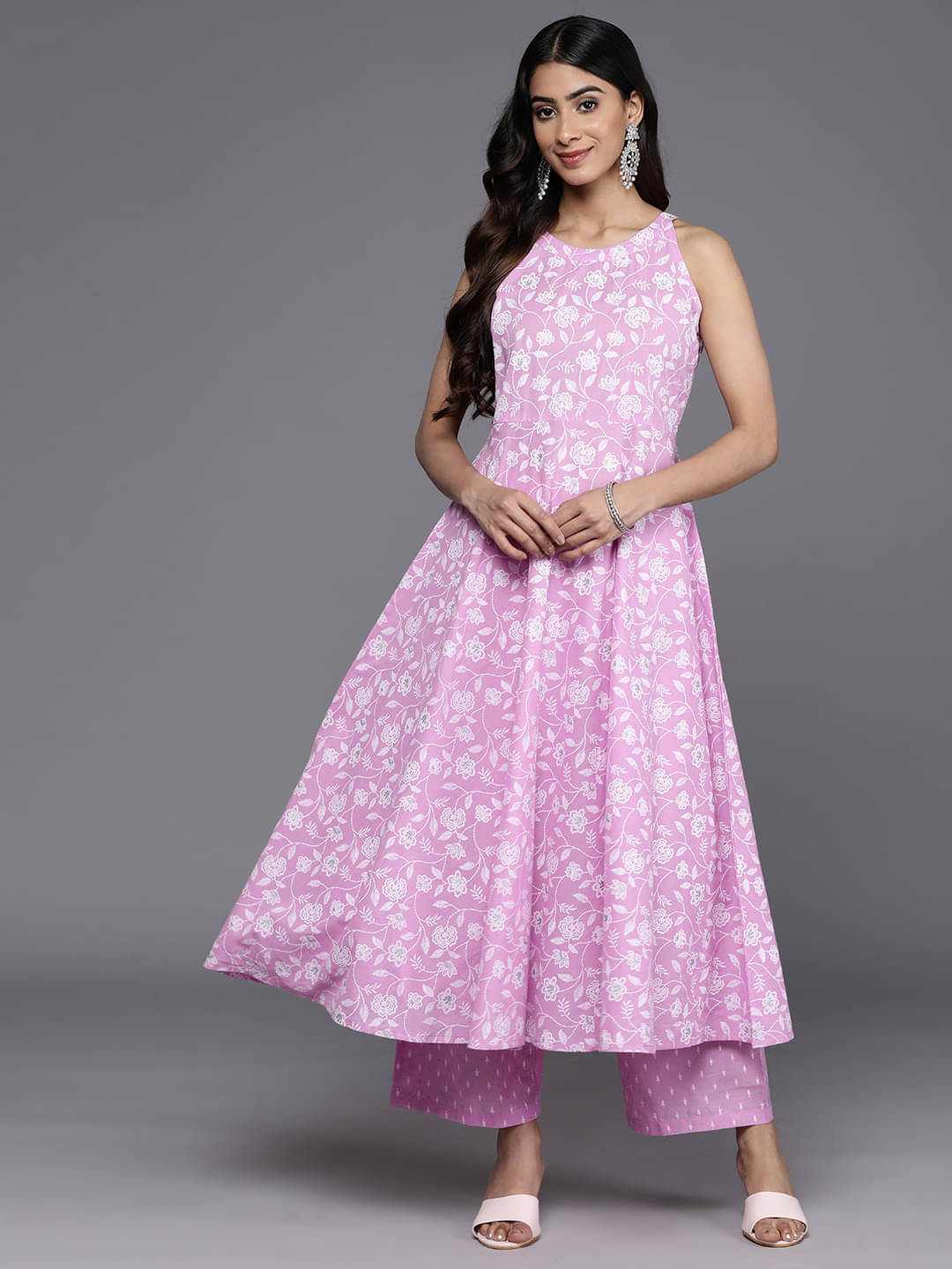     			Varanga Cotton Printed Kurti With Pants Women's Stitched Salwar Suit - Purple ( Pack of 1 )