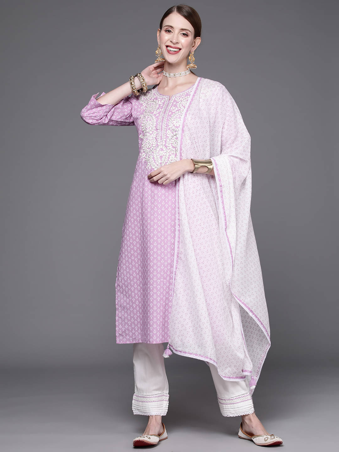 Varanga Cotton Printed Kurti With Pants Women's Stitched Salwar Suit - Mauve ( Pack of 1 )     			Varanga Cotton Printed Kurti With Pants Women's Stitched Salwar Suit - Mauve ( Pack of 1 )