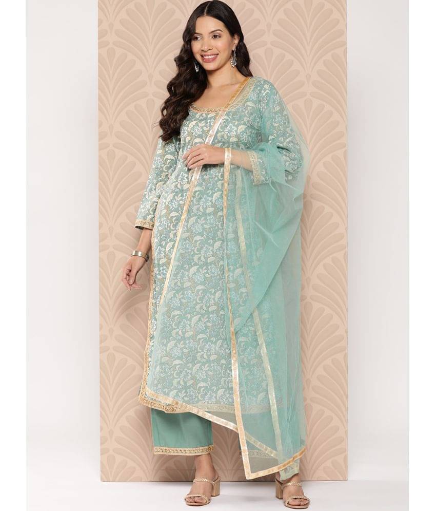 Varanga Cotton Printed Kurti With Pants Women's Stitched Salwar Suit - Sea Green ( Pack of 1 )     			Varanga Cotton Printed Kurti With Pants Women's Stitched Salwar Suit - Sea Green ( Pack of 1 )