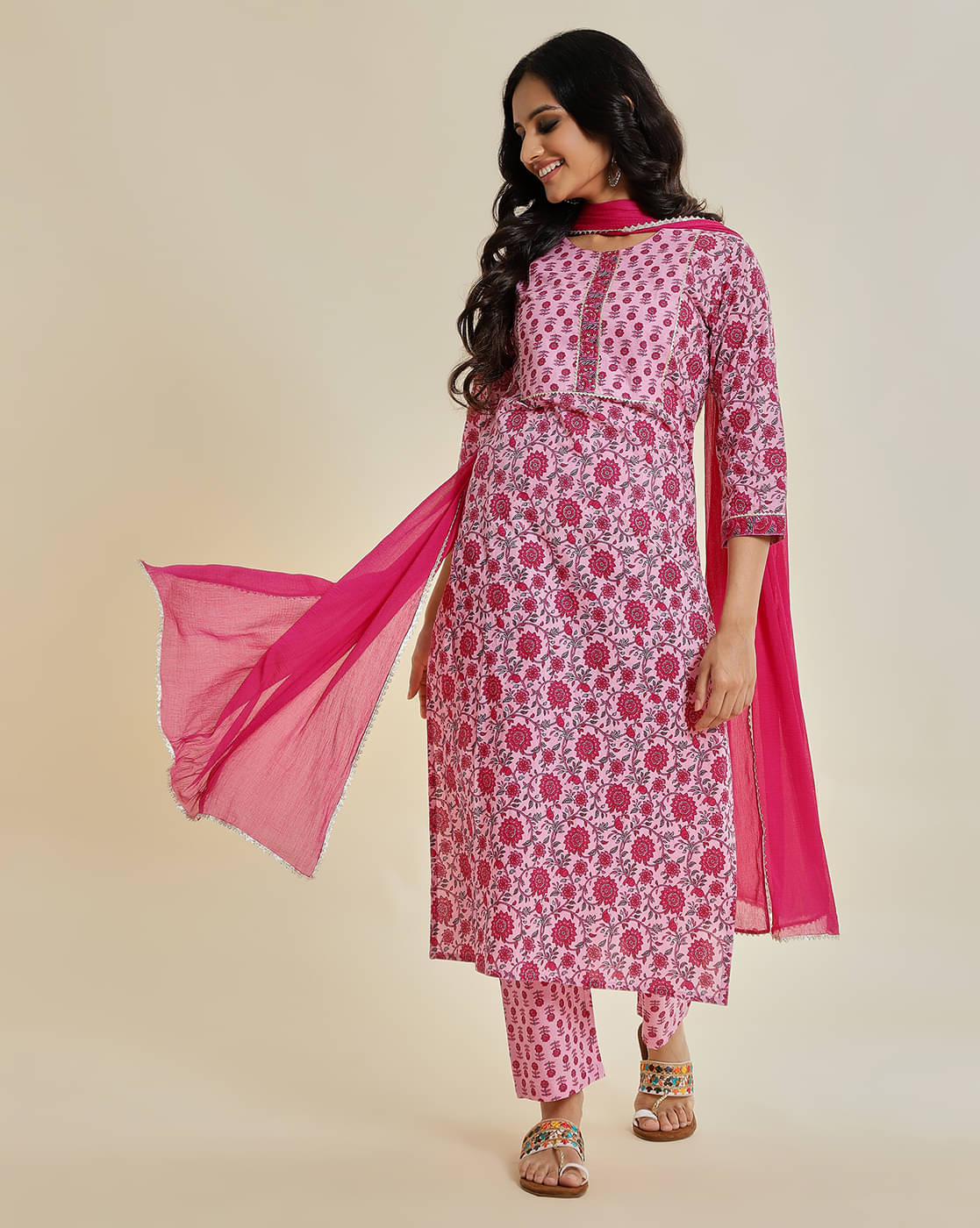 Varanga Cotton Printed Kurti With Pants Women's Stitched Salwar Suit - Pink ( Pack of 1 ) Varanga Cotton Printed Kurti With Pants Women's Stitched Salwar Suit - Pink ( Pack of 1 )