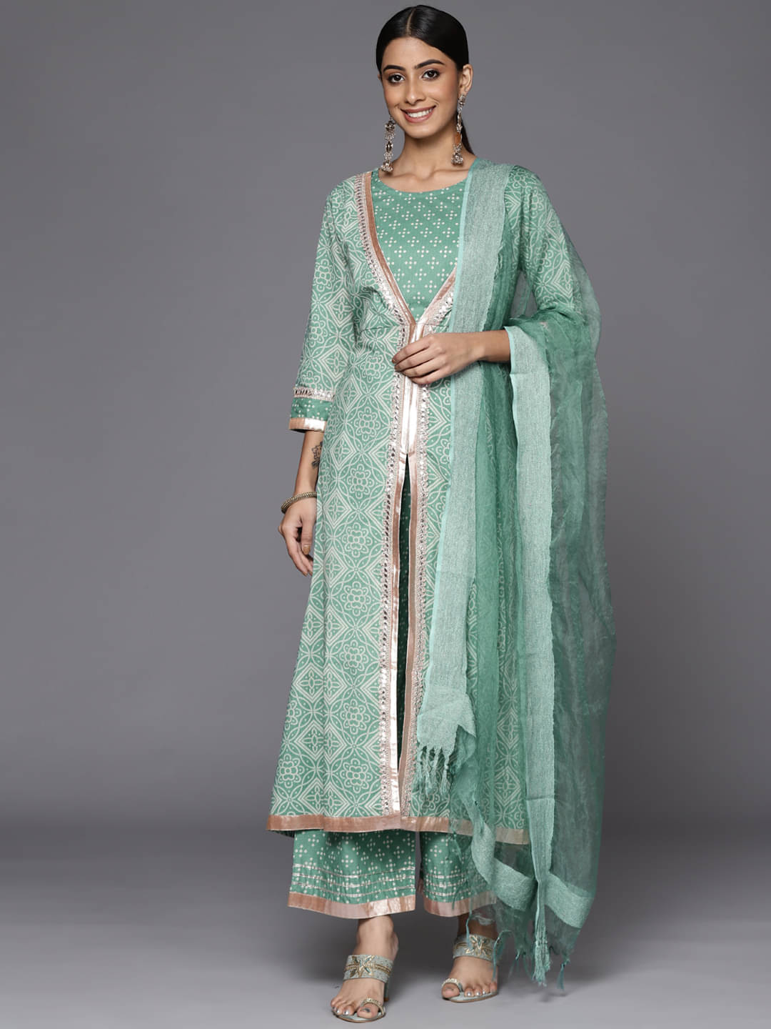     			Varanga Cotton Printed Kurti With Pants Women's Stitched Salwar Suit - Teal ( Pack of 1 )