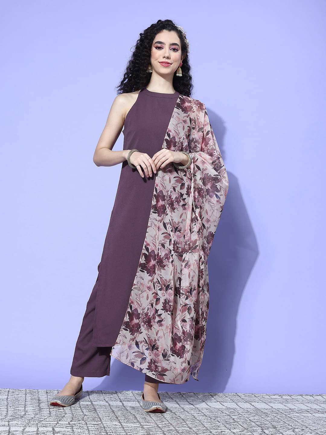     			Varanga Crepe Solid Kurti With Pants Women's Stitched Salwar Suit - Purple ( Pack of 1 )