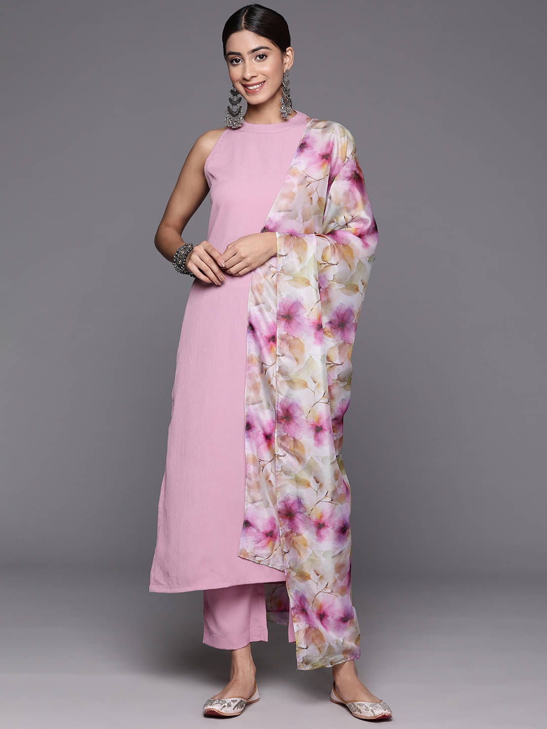 Varanga Crepe Solid Kurti With Pants Women's Stitched Salwar Suit - Pink ( Pack of 1 )     			Varanga Crepe Solid Kurti With Pants Women's Stitched Salwar Suit - Pink ( Pack of 1 )