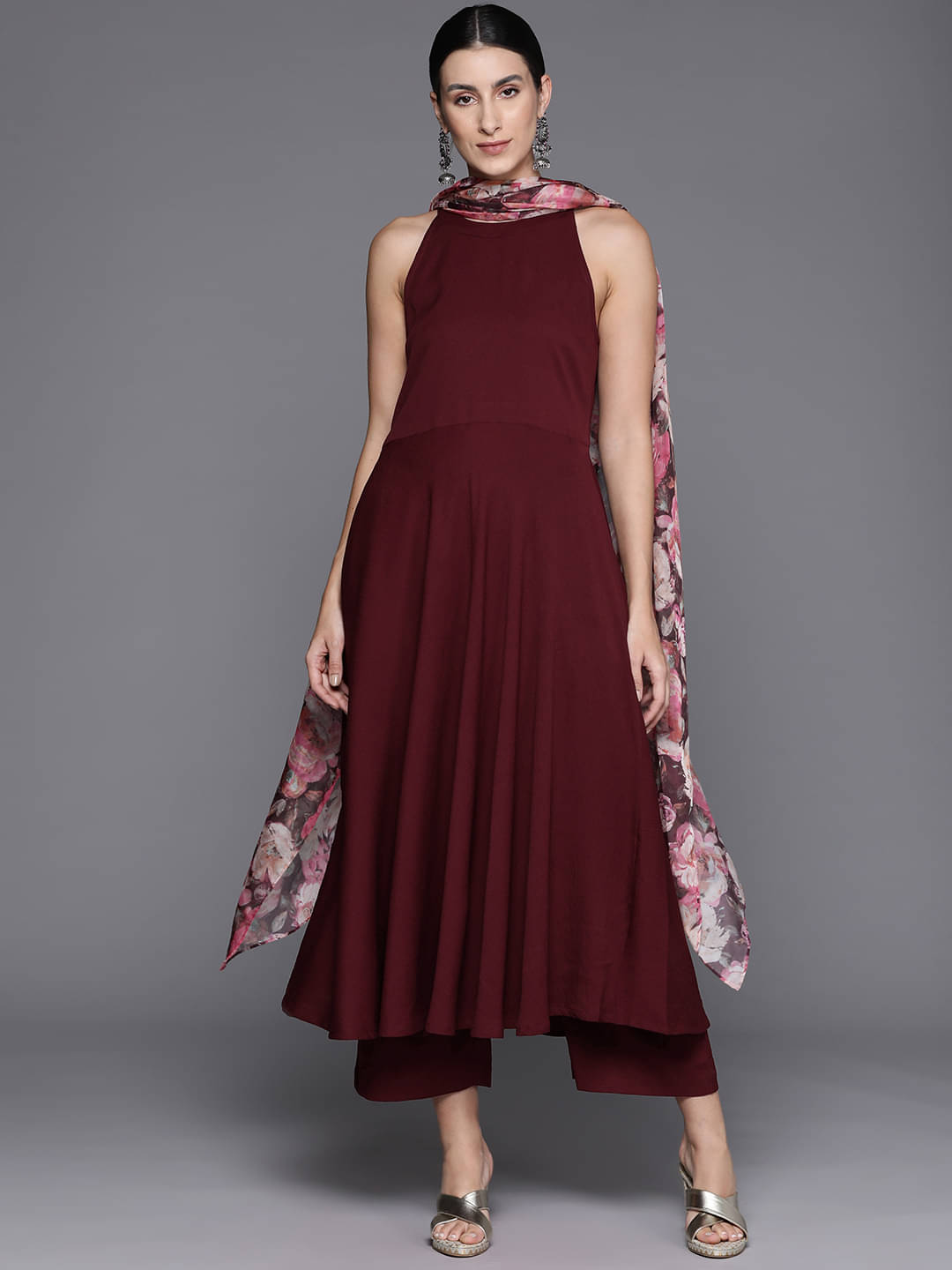     			Varanga Crepe Solid Kurti With Pants Women's Stitched Salwar Suit - Maroon ( Pack of 1 )