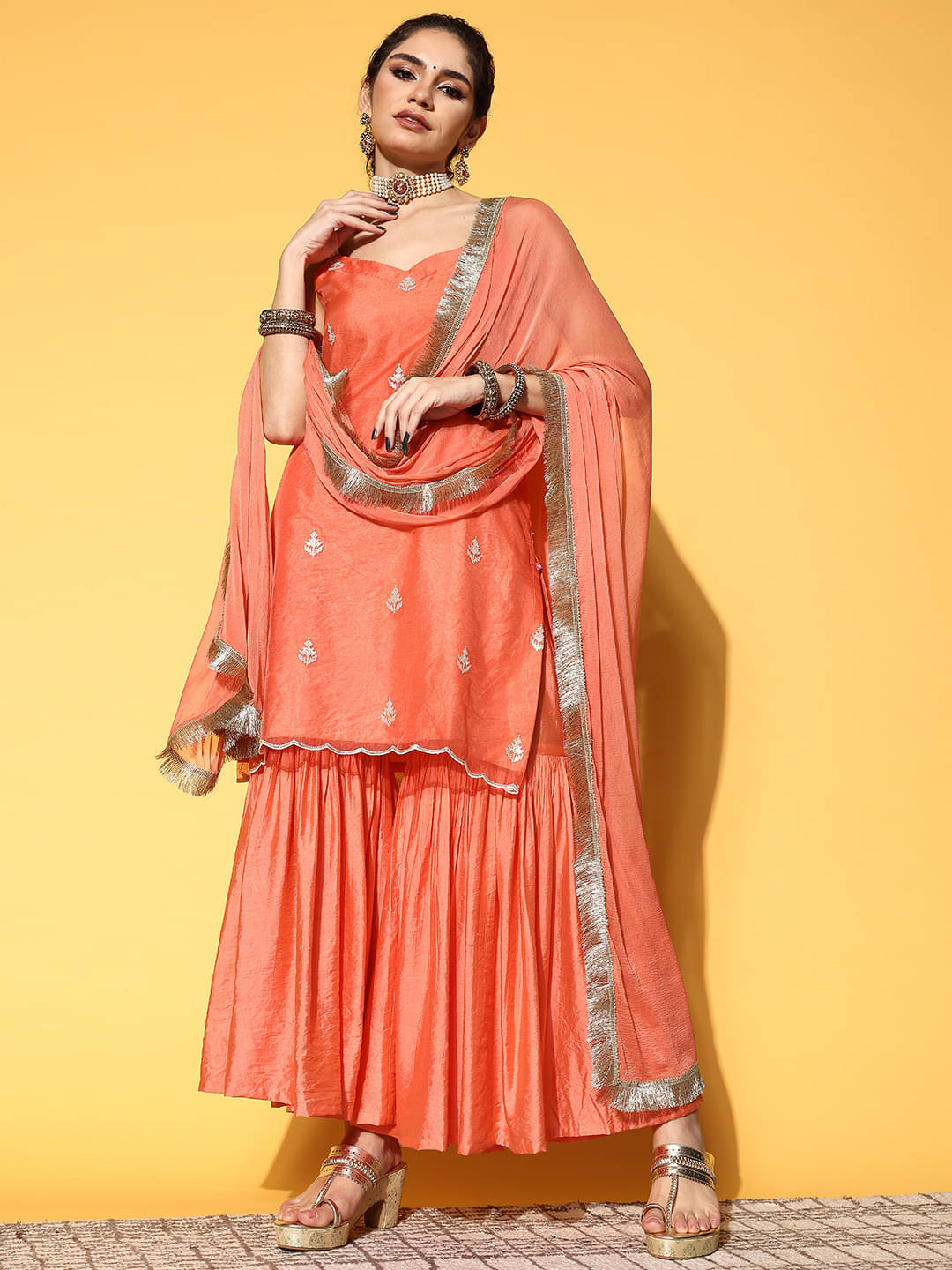 Varanga Organza Embroidered Kurti With Pants Women's Stitched Salwar Suit - Orange ( Pack of 1 ) Varanga Organza Embroidered Kurti With Pants Women's Stitched Salwar Suit - Orange ( Pack of 1 )