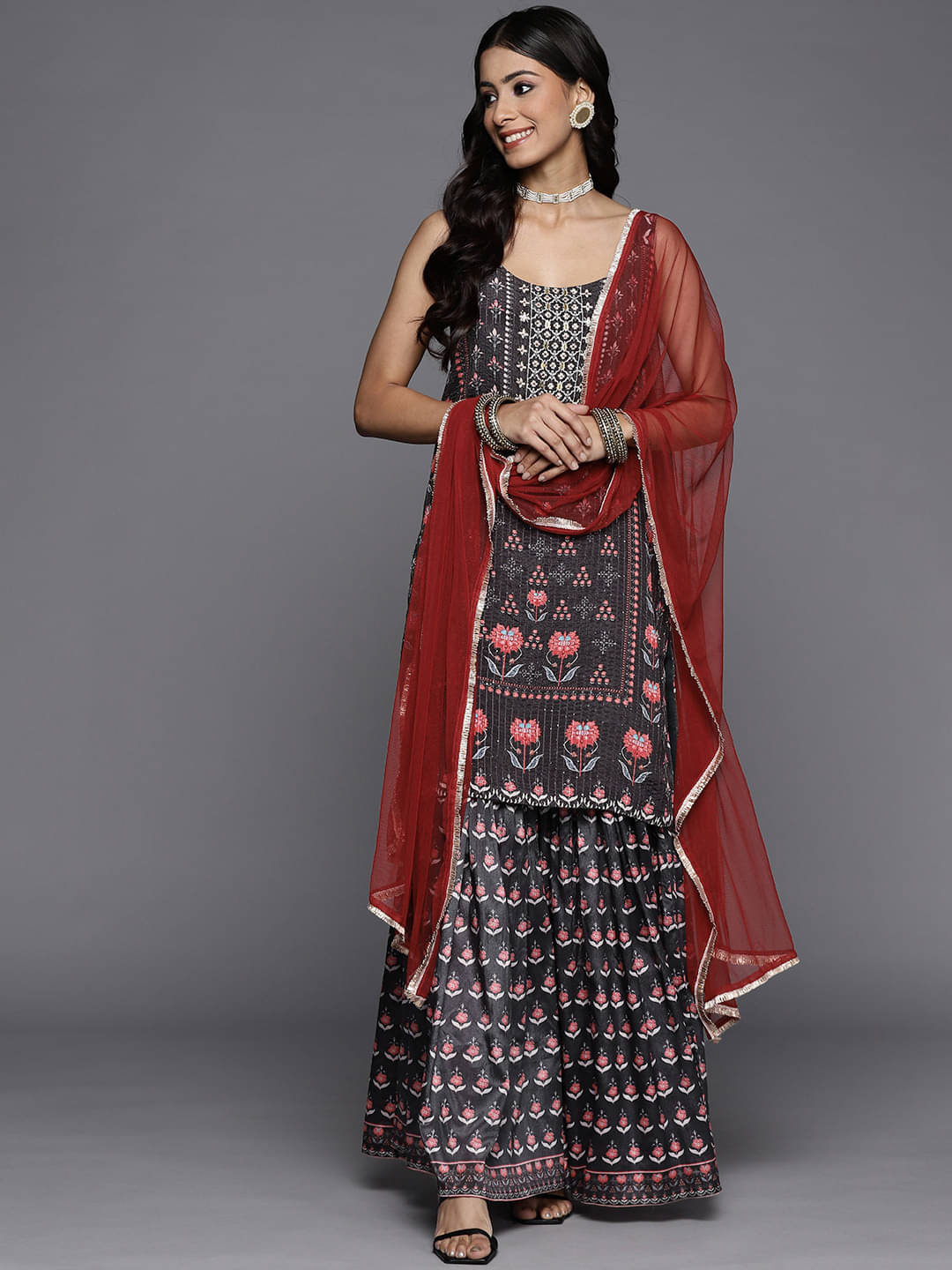 Varanga Silk Blend Printed Kurti With Pants Women's Stitched Salwar Suit - Black ( Pack of 1 ) Varanga Silk Blend Printed Kurti With Pants Women's Stitched Salwar Suit - Black ( Pack of 1 )