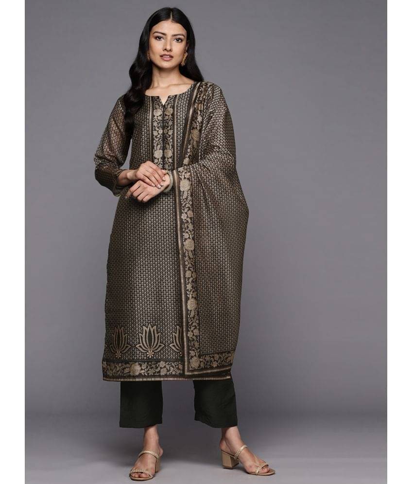     			Varanga Silk Blend Printed Kurti With Pants Women's Stitched Salwar Suit - Black ( Pack of 1 )