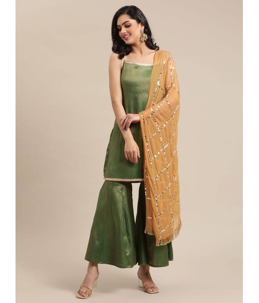 Varanga Silk Blend Self Design Kurti With Pants Women's Stitched Salwar Suit - Green ( Pack of 1 ) Varanga Silk Blend Self Design Kurti With Pants Women's Stitched Salwar Suit - Green ( Pack of 1 )