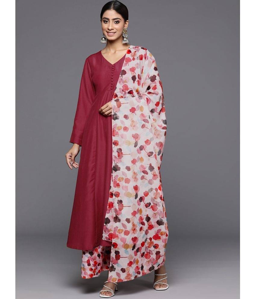     			Varanga Silk Blend Solid Kurti With Pants Women's Stitched Salwar Suit - Maroon ( Pack of 1 )