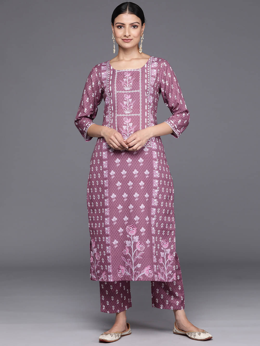 Varanga Viscose Colorblock Kurti With Pants Women's Stitched Salwar Suit - Purple ( Pack of 1 ) Varanga Viscose Colorblock Kurti With Pants Women's Stitched Salwar Suit - Purple ( Pack of 1 )