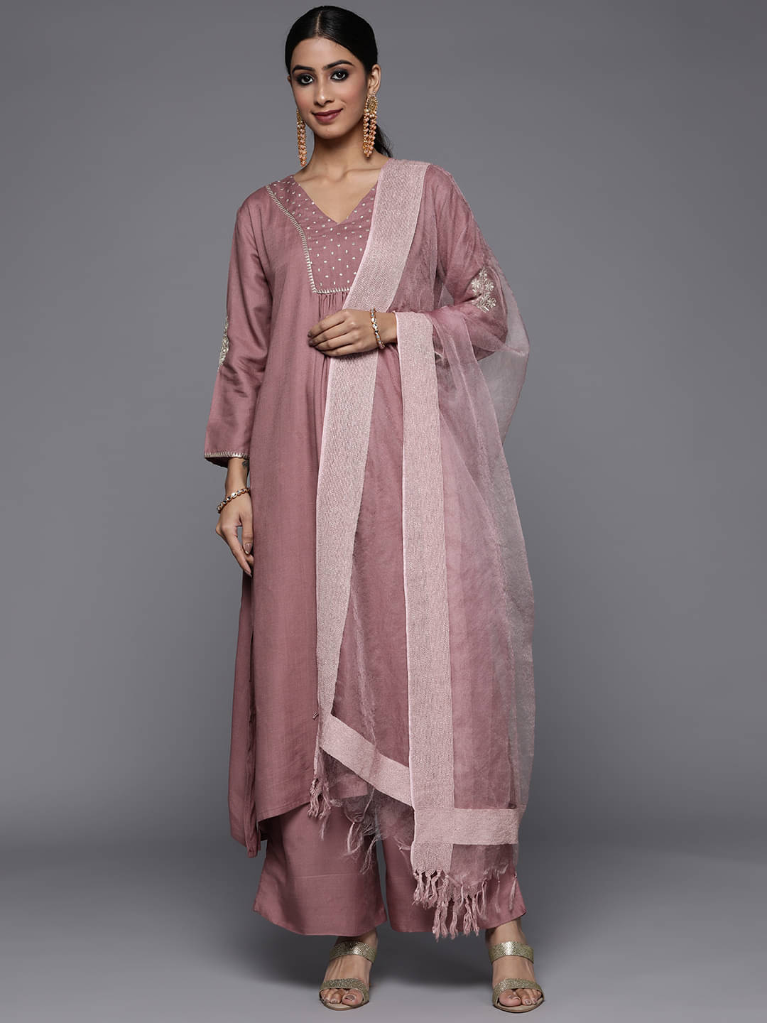     			Varanga Viscose Embroidered Kurti With Pants Women's Stitched Salwar Suit - Purple ( Pack of 1 )
