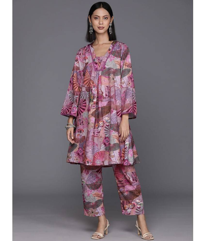 Varanga Viscose Printed Kurti With Pants Women's Stitched Salwar Suit - Purple ( Pack of 1 ) Varanga Viscose Printed Kurti With Pants Women's Stitched Salwar Suit - Purple ( Pack of 1 )