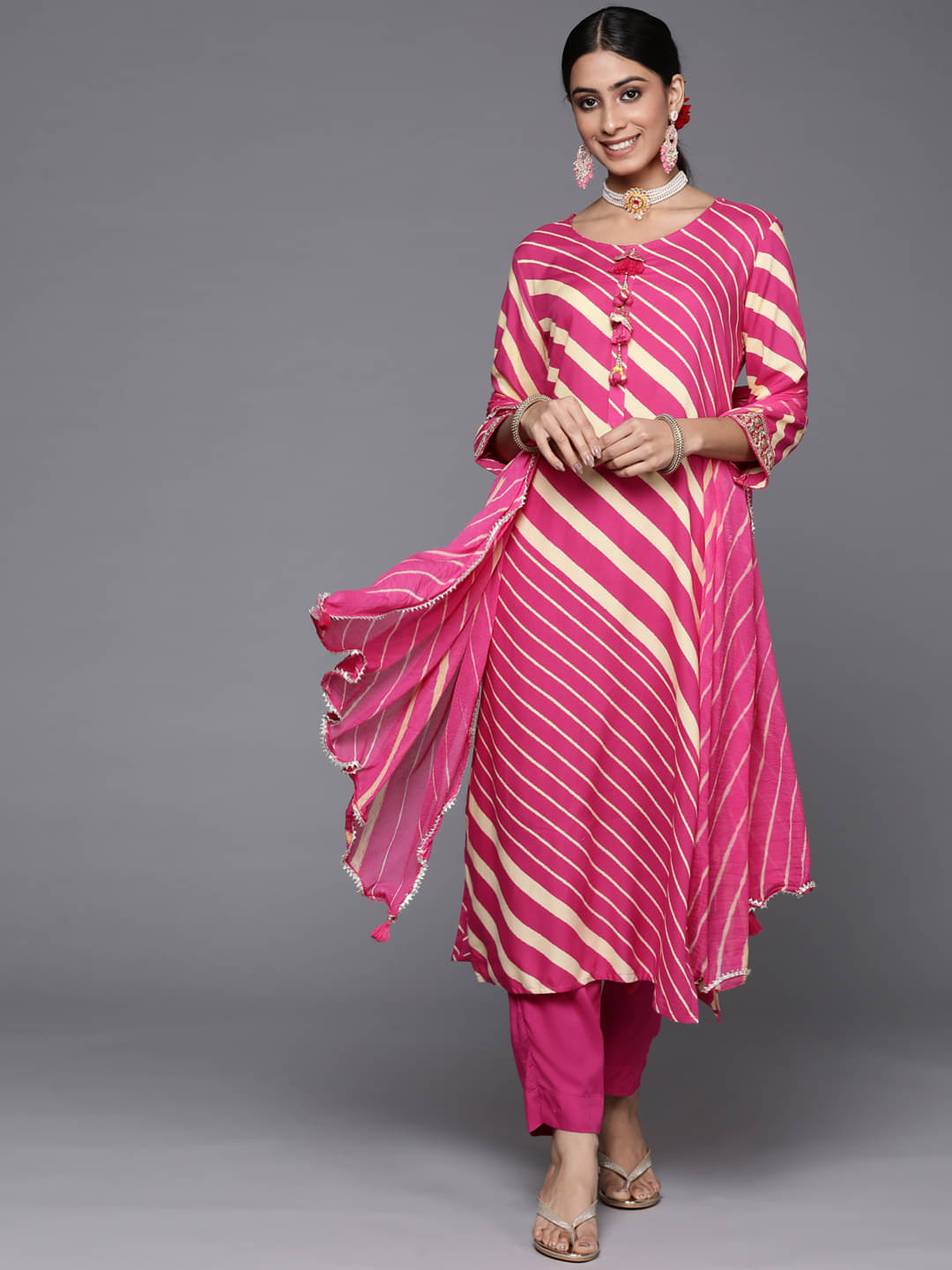 Varanga Viscose Printed Kurti With Pants Women's Stitched Salwar Suit - Pink ( Pack of 1 ) Varanga Viscose Printed Kurti With Pants Women's Stitched Salwar Suit - Pink ( Pack of 1 )