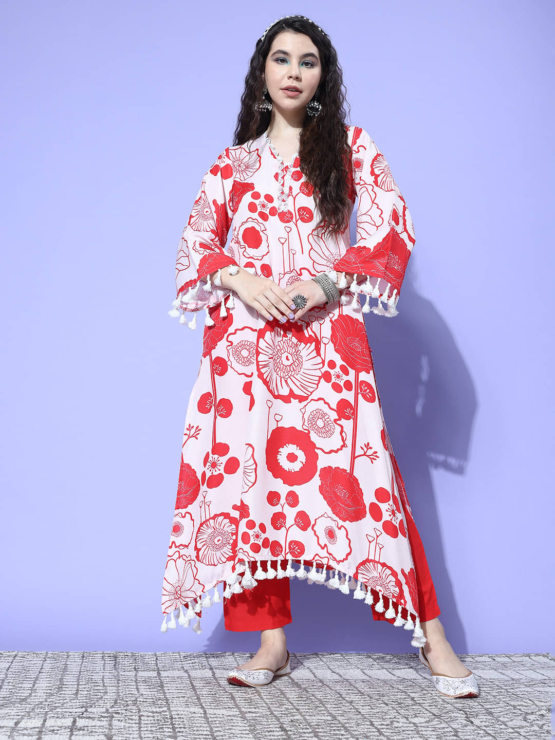     			Varanga Viscose Printed Kurti With Pants Women's Stitched Salwar Suit - Peach ( Pack of 1 )