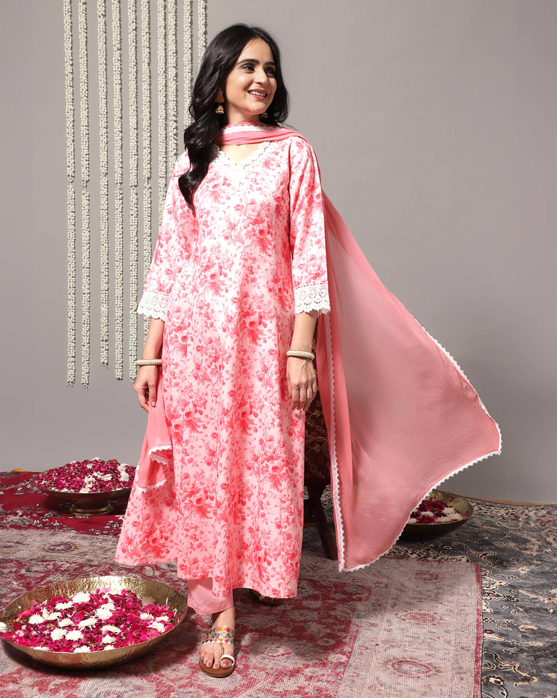     			Varanga Viscose Printed Kurti With Pants Women's Stitched Salwar Suit - Peach ( Pack of 1 )