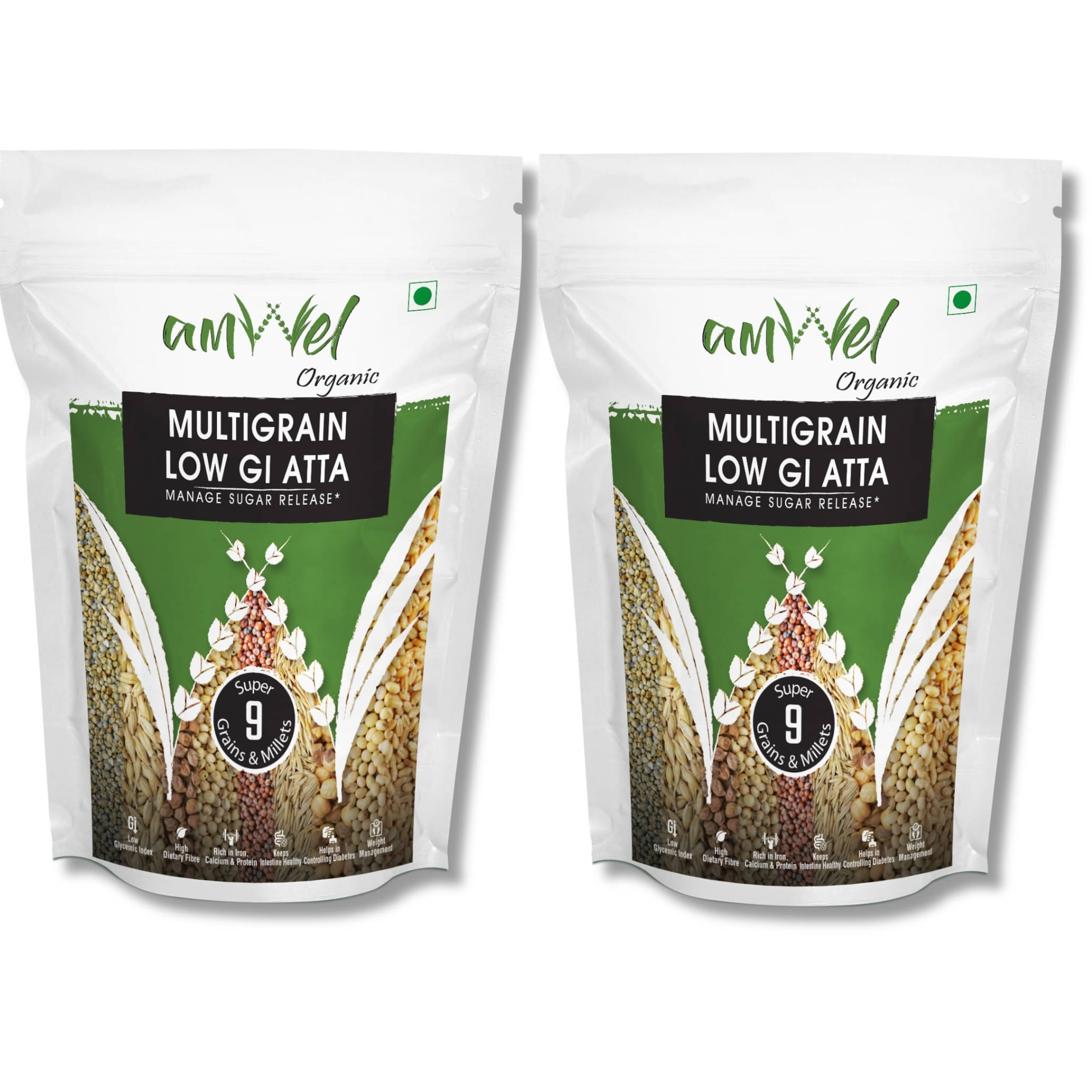 Amwel Multigrain Low GI Atta | 9 Super Grains & Millets | Diabetic Friendly 1.8 kg Pack of 2 Amwel Multigrain Low GI Atta | 9 Super Grains & Millets | Diabetic Friendly 1.8 kg Pack of 2