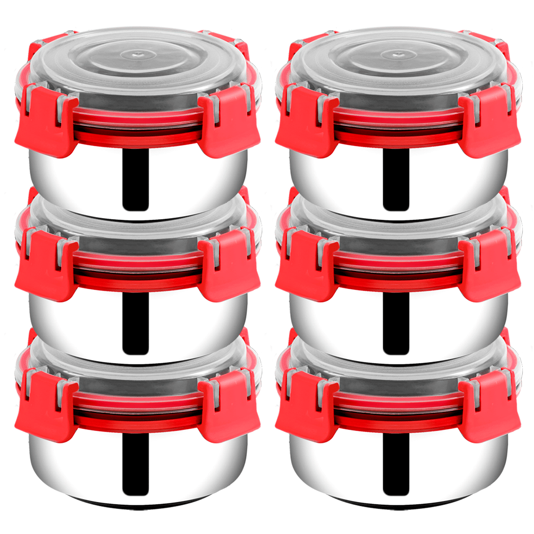     			BOWLMAN Smart Clip Lock Steel Red Food Container ( Set of 6 )