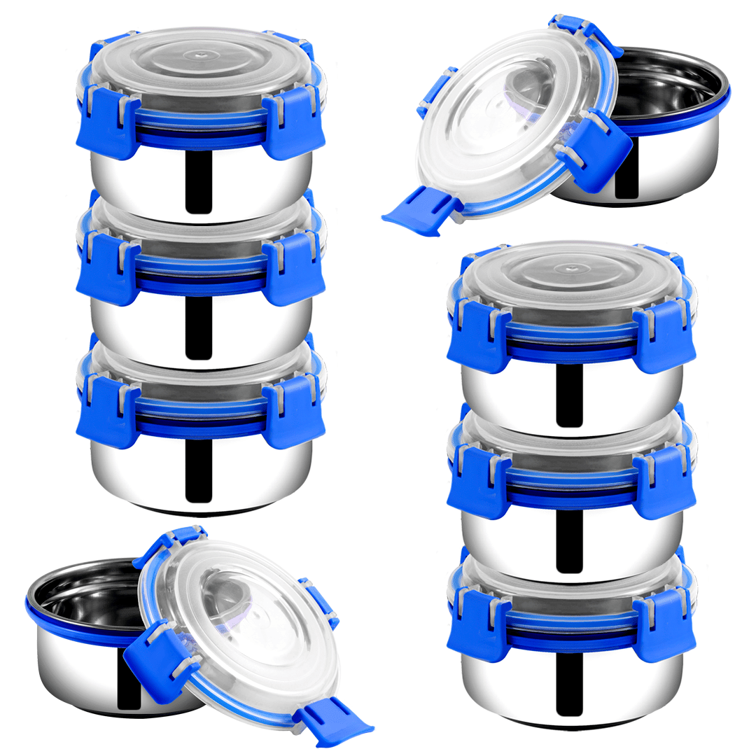    			BOWLMAN Smart Clip Lock Steel Dark Blue Food Container ( Set of 8 )
