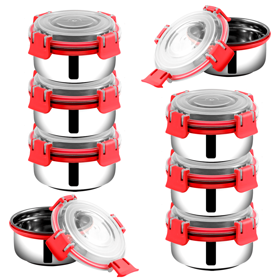 BOWLMAN Smart Clip Lock Steel Red Food Container ( Set of 8 )