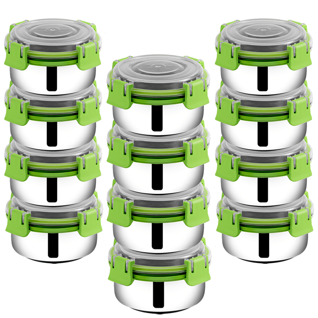     			BOWLMAN Smart Clip Lock Steel Green Food Container ( Set of 12 )
