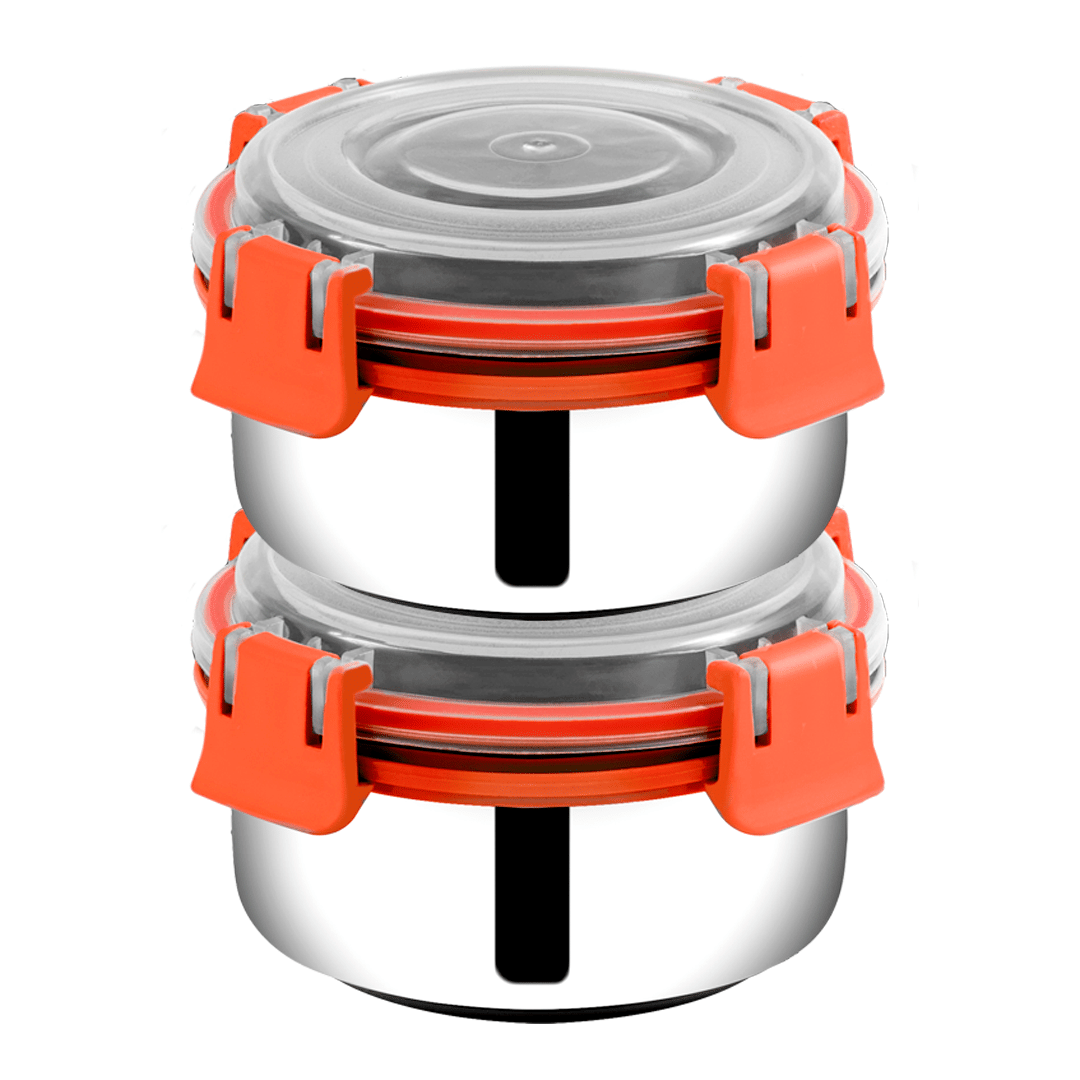 BOWLMAN Smart Clip Lock Steel Orange Food Container ( Set of 2 )