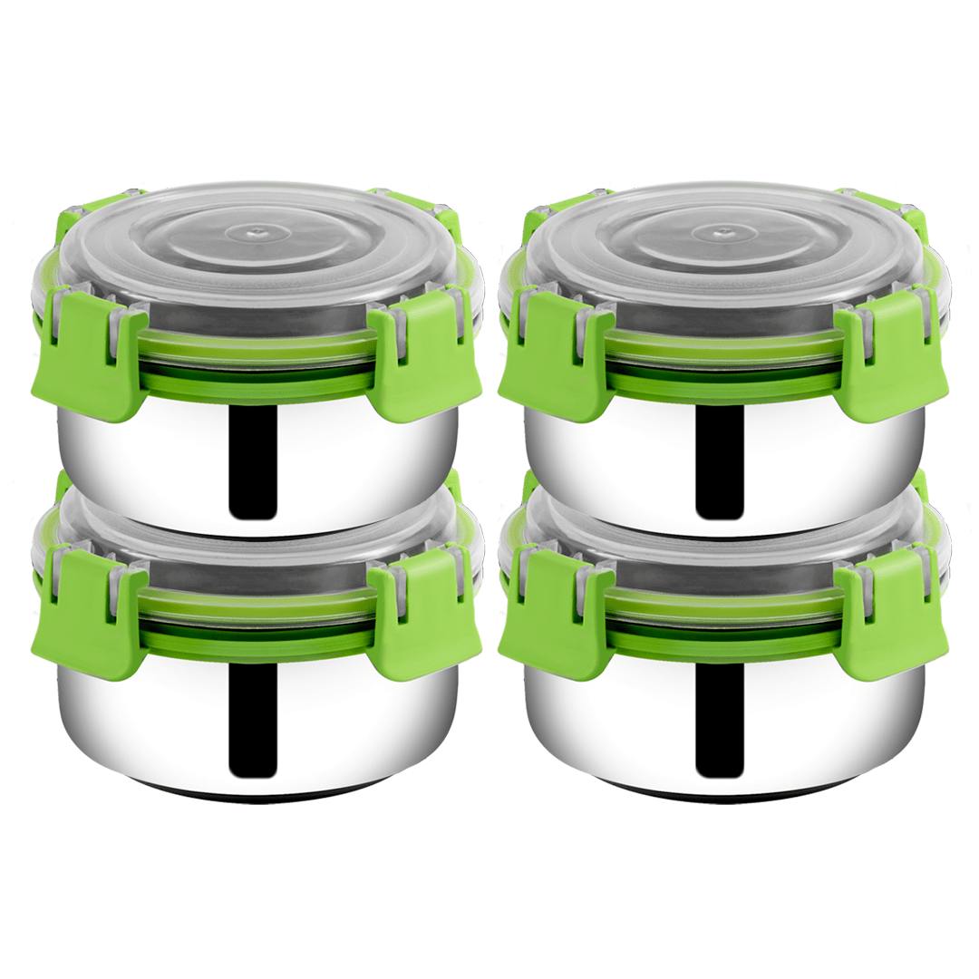     			BOWLMAN Smart Clip Lock Steel Green Food Container ( Set of 4 )
