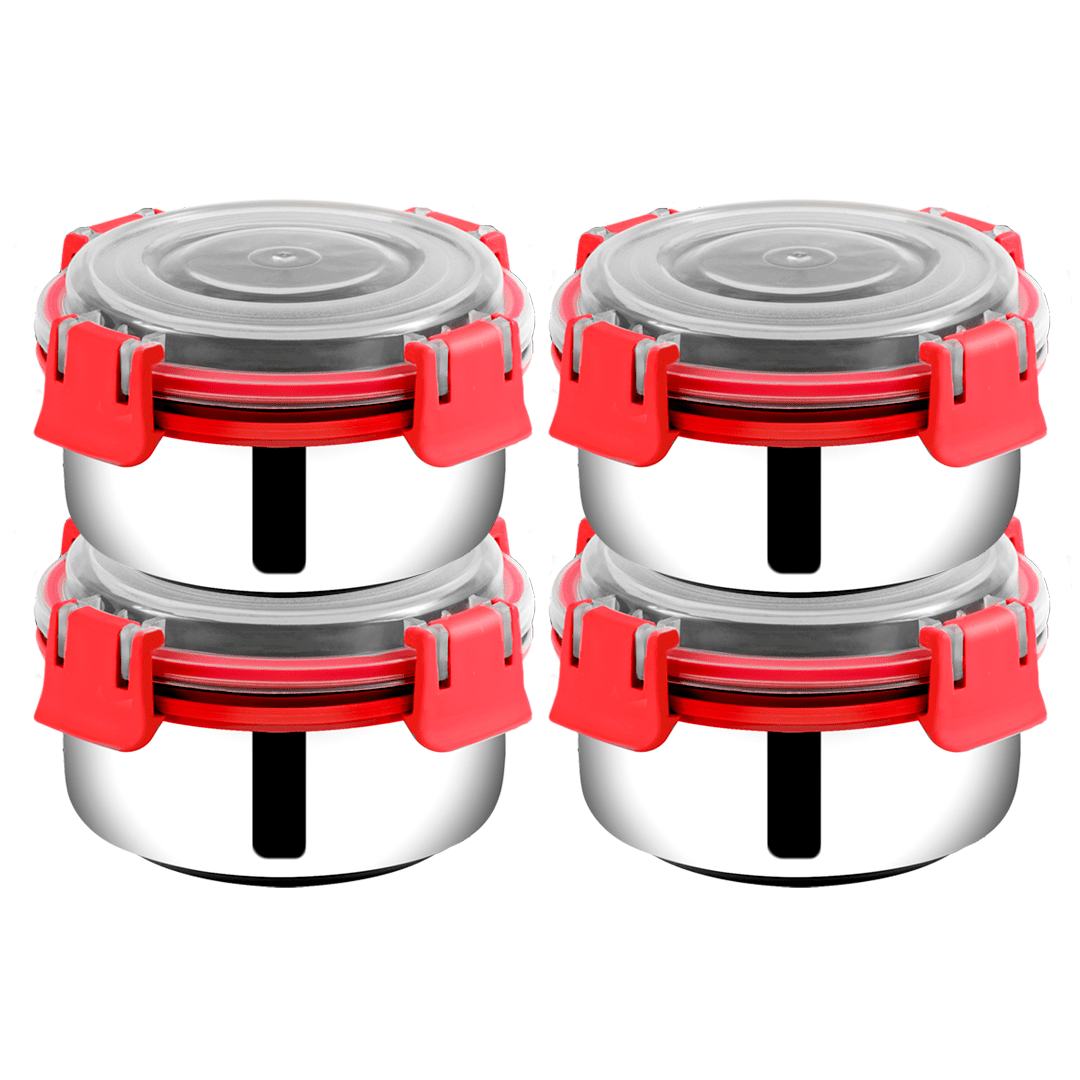     			BOWLMAN Smart Clip Lock Steel Red Food Container ( Set of 4 )