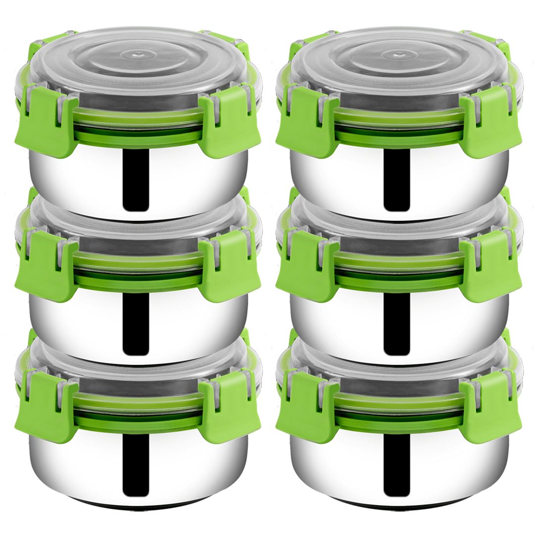 BOWLMAN Smart Clip Lock Steel Green Food Container ( Set of 6 )