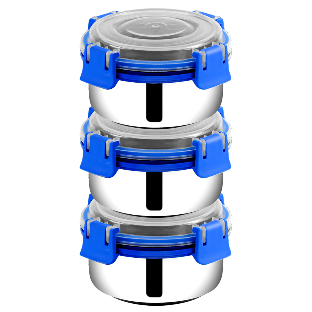     			BOWLMAN Smart Clip Lock Steel Dark Blue Food Container ( Set of 3 )