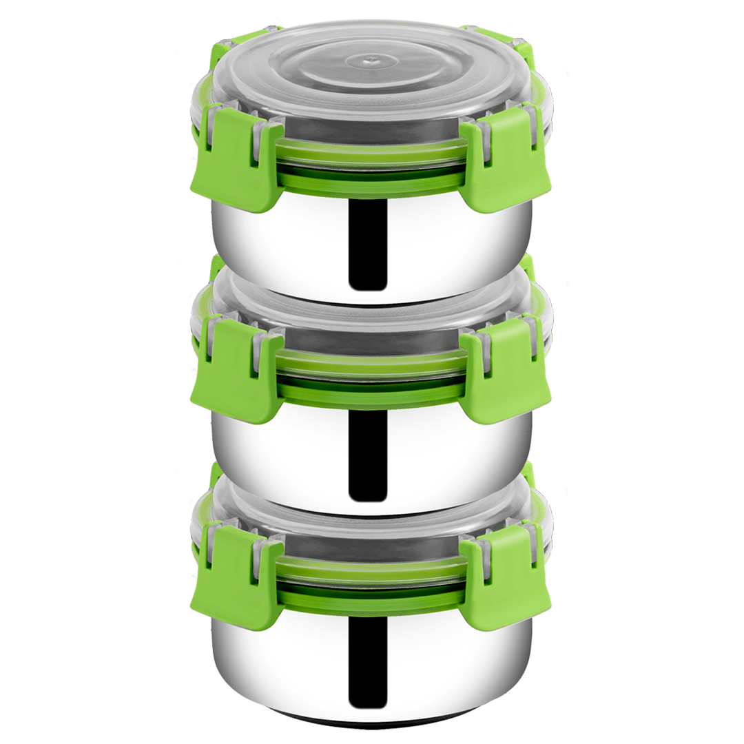     			BOWLMAN Smart Clip Lock Steel Green Food Container ( Set of 3 )