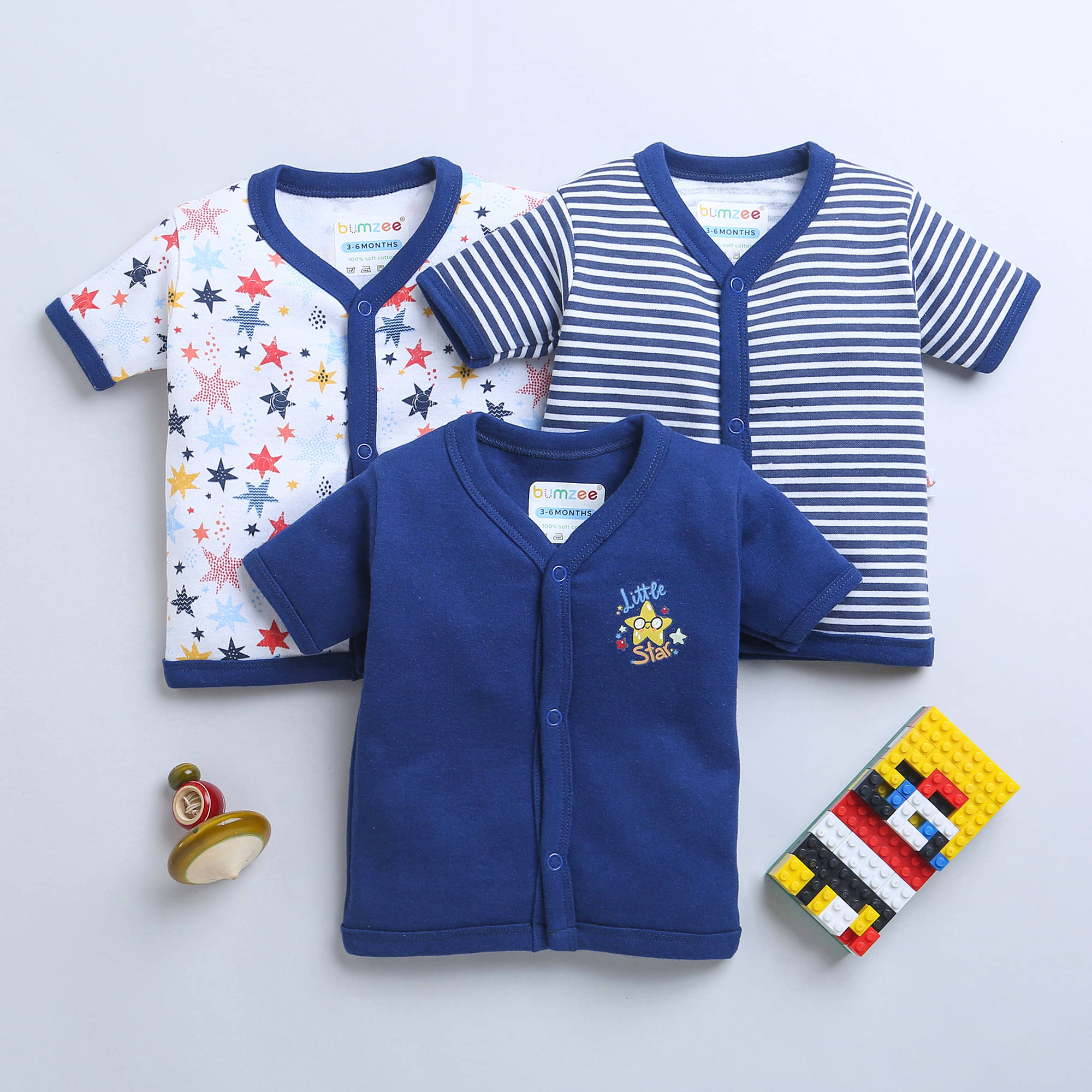     			BUMZEE Pack of 3 Baby Boys Cotton T-Shirt ( Navy )