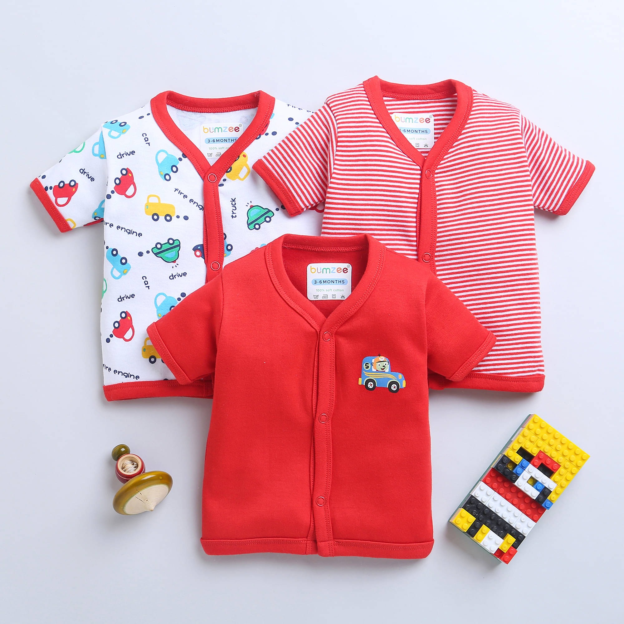     			BUMZEE Pack of 3 Baby Boys Cotton T-Shirt ( Red )