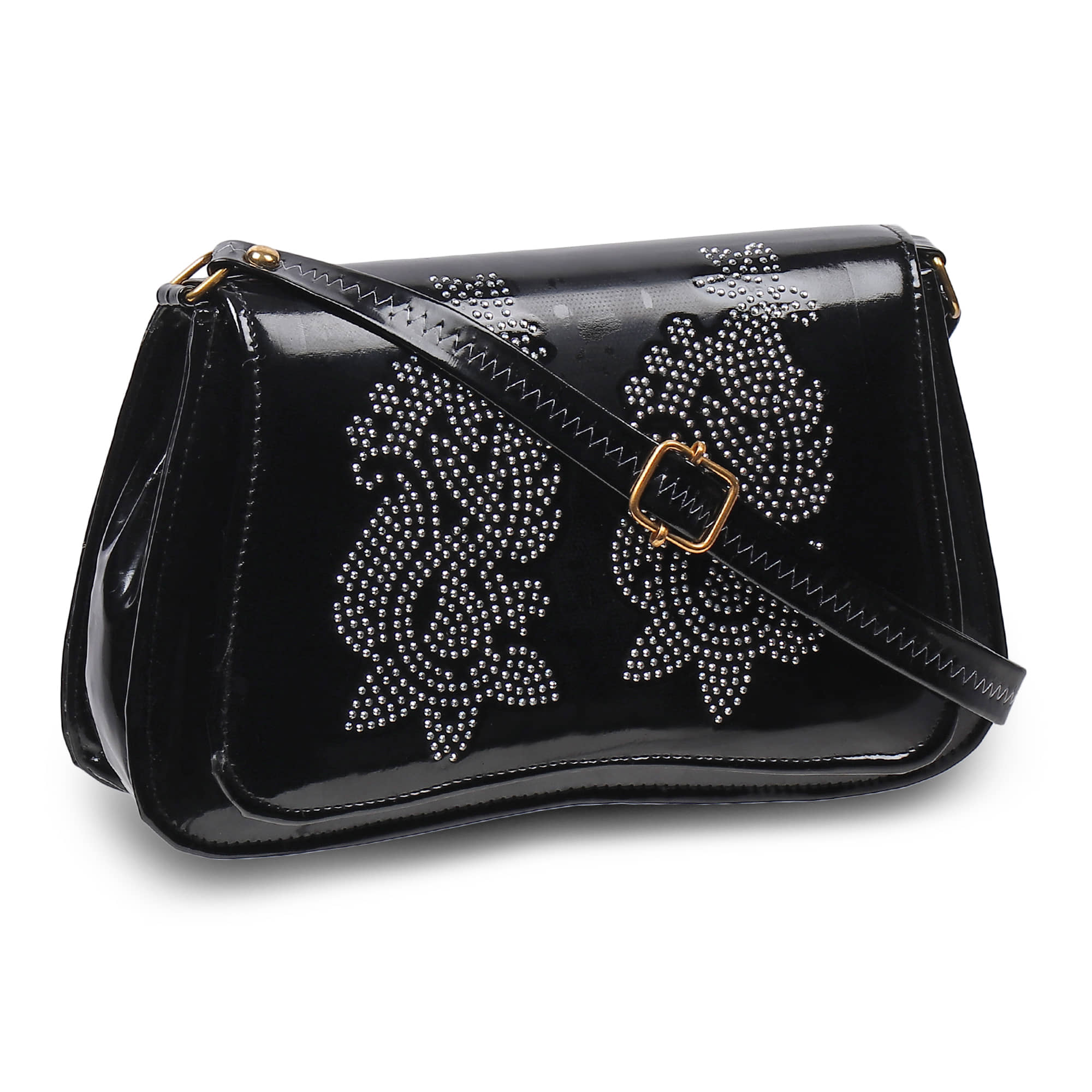 Cherry Tree Black Faux Leather Sling Bag - Handbags | Buy online on ZillyBuy